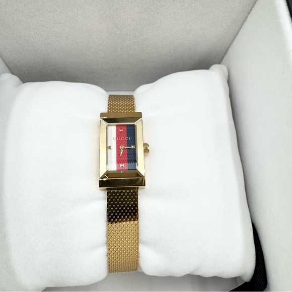 Gucci Accessories - Gucci Women's Swiss G-Frame Gold-Tone Stainless Steel Mesh Bracelet Watch